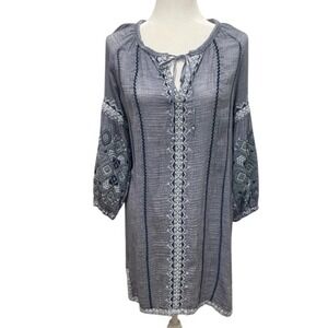 Johnny Was Blue Gauzy Embroidered Cotton Blend Lightweight Mini Dress- XS‎